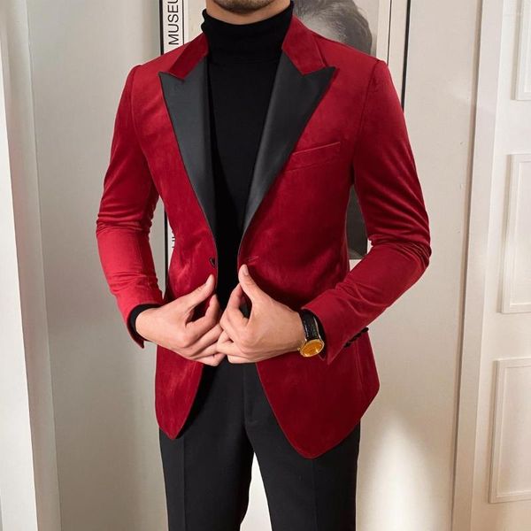 Costumes pour hommes 2023 mode affaires hommes Blazer veste coupe ajustée robe de mariée costume vestes Groomsman fête vêtements d'extérieur pour homme R32