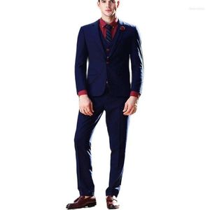 Trajes para hombres 2023 Moda Guapo Azul marino Solapa con muescas Esmoquin de un solo botón para padrinos de boda Ropa formal ajustada 3 piezas