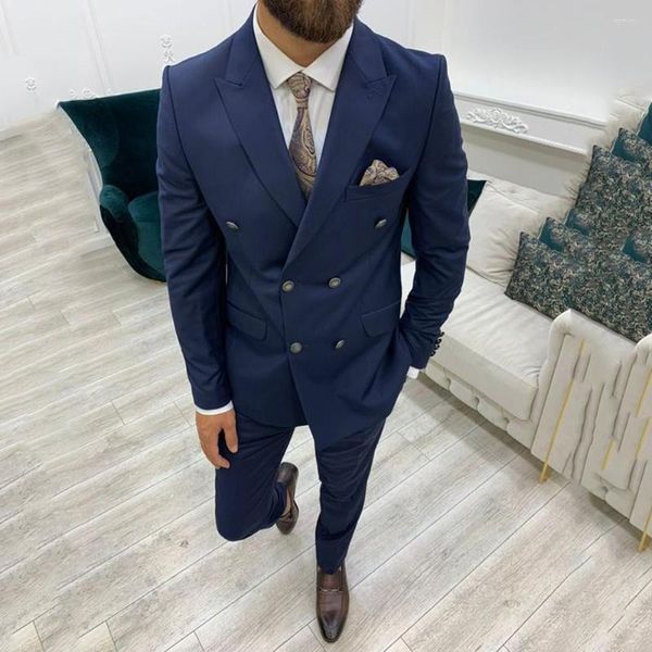 Trajes de hombre 2023 moda azul marino hombres Slim Fit 2 piezas doble botonadura elegante padrino novio boda traje Terno Masculino