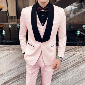 Herenpakken 2023 Fashion roze heren bruiloft bruidegom man feest smoking Tuxedos op maat gemaakt formeel prom pak 3 stuks (jasbroekvest)