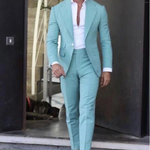 Trajes para hombres 2023 Traje de hombre azul cielo de moda 2 piezas (pantalones de chaqueta) Conjunto personalizado Boda Últimos novios Padrinos de boda