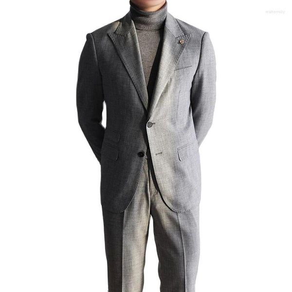 Costumes pour hommes 2023 vêtements à la mode pour hommes gris revers à pointe simple boutonnage décontracté affaires smoking costume Gentleman's Wear 2 pièces