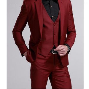 Herenpakken 2023 Voor Mannen Rood Kostuum Hombre Single Breasted Notched Revers Driedelige Jas Broek Vest Prom Terno Masculinos Completo