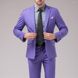 Herenpakken 2023 Formele casual mannen Pak Bruidegom Slank Fit voor paarse kleuren Tuxedo Jackets Blazer Coat -broek 2 -stukje