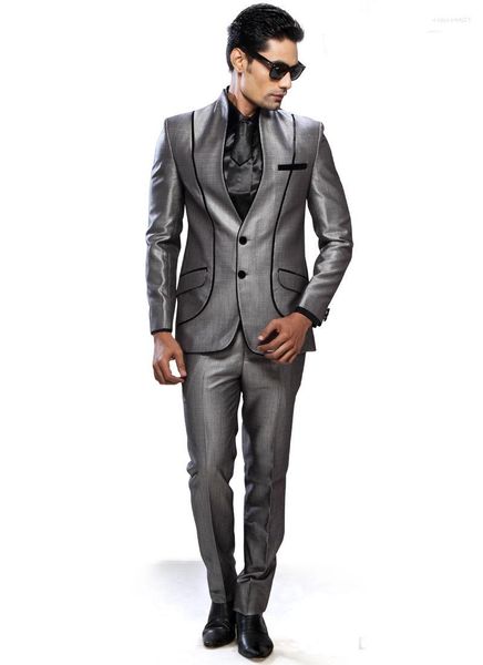 Costumes pour hommes 2023 gris hommes mode sur mesure mariés bal de mariage smoking formel dîner costume manteau veste Blazer 2 pièces (veste pantalon)