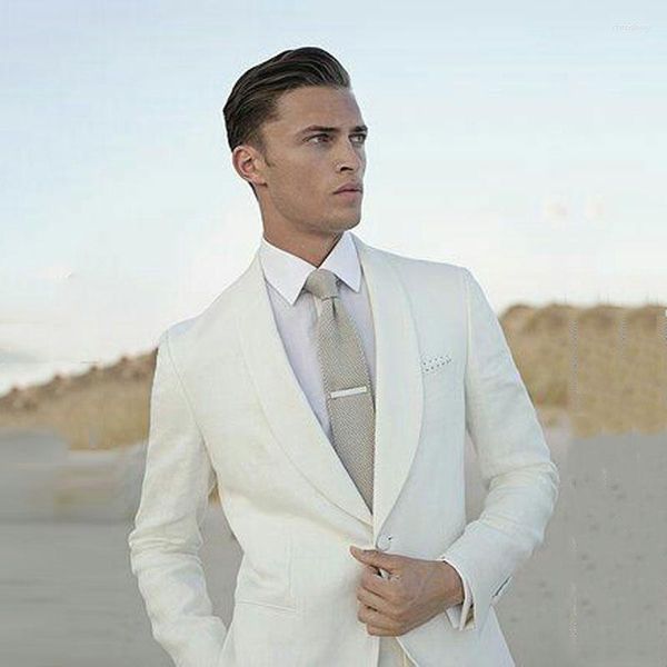 Suisses masculines 2023 Smooth Tuxedos Ivory Men Wedding For Man Blazer 2 acèdes de veste châle Pantalon Slim Fit Terno Masculino Costume Homme