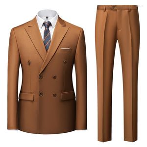 Costumes pour hommes 2023 beau (pantalon de costume) robe britannique costume à double boutonnage mode décontracté couleur unie ensemble deux pièces