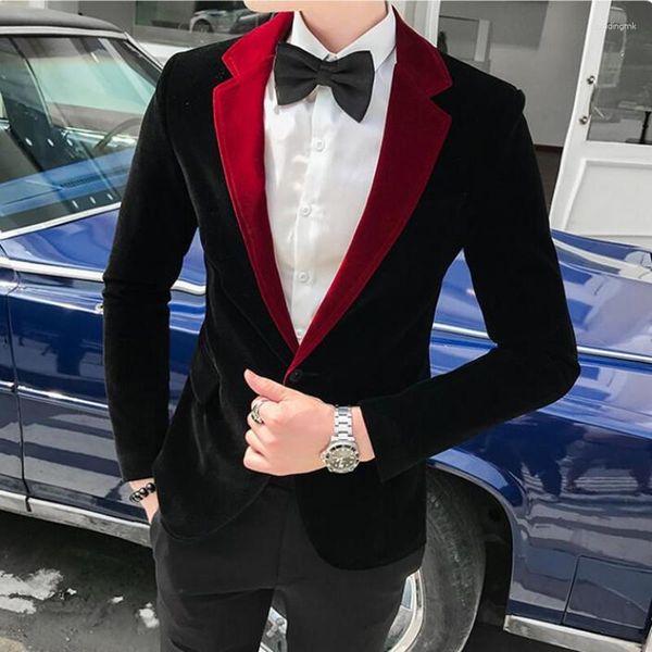 Trajes de hombre 2023 de terciopelo dorado de alta calidad para hombre, chaqueta de traje, vestido de boda a la moda, chaqueta de noche Formal ajustada informal 2XL