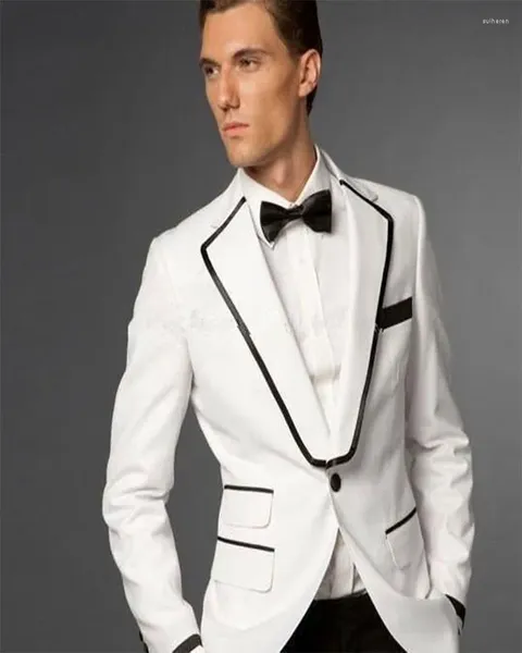 Costumes pour hommes 2023 Haute Qualité Blanc Marié Tuxedo Hommes Ensemble Encoche Revers Blazer Pantalon Mariage Bal Dîner Costume Homme Veste Pantalon Noir