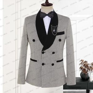 Herenpakken 2023 kaki mannen passen zwarte fluwelen revers bruidegom bruiloft smoking tuxedo dots dubbele borsten blazer formele zakelijke jas jas jas