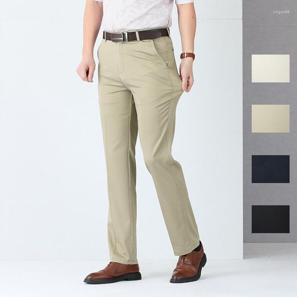 Trajes de hombre 2023 Khaki Stretch Chinos Tela de sarga para mayor comodidad y movimiento Mezcla de algodón Lyocell Pantalones de vestir de alta calidad