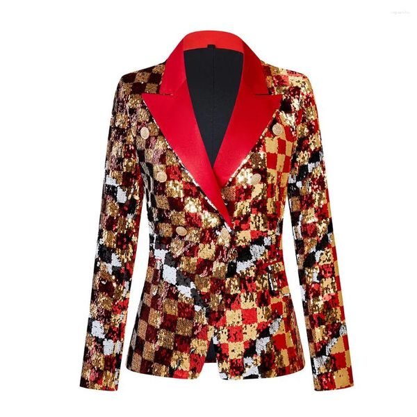 Costumes pour hommes 2023 Dames senior bicolore flip paillettes design sens européen et américain lumière luxe mode hôte discothèque blazer