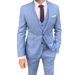 Herenpakken 2023 Nieuwste Blue Rapel Slit Business Heren 3 stuks Casual Tuxedos For Wedding Groomsmen Male Vestito Uomo Elegante