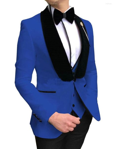 Trajes de hombre 2023 último diseño de pantalón y abrigo conjunto de traje de hombre azul real Slim Fit 3 uds esmoquin Formal novio boda personalizado graduación Terno Masculino