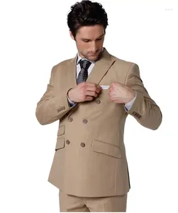Costumes pour hommes 2023 Dernières conceptions de pantalon de manteau Kaki Brown Mariage à double boutonnage pour hommes Blazer Slim Fit personnalisé 2 pièces Tuxedo Masculino