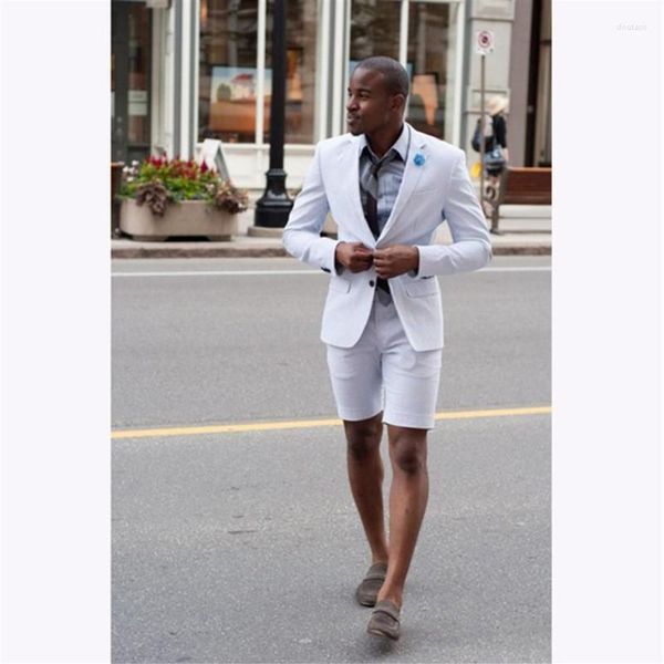 Trajes para hombres 2023 Últimos diseños de pantalones de abrigo Boda blanca para hombres Corto Formal Slim Fit Summer Groom Beach Custom Man Blazer286J
