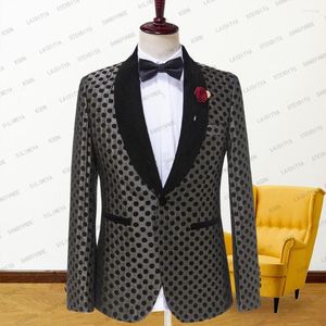 Herenpakken 2023 nieuwste ontwerp bruidegom polka dots zwarte fluwelen sjaal rapel tuxedo mannen trouwjurk mannelijk prom dinerfeest blazer jas jas