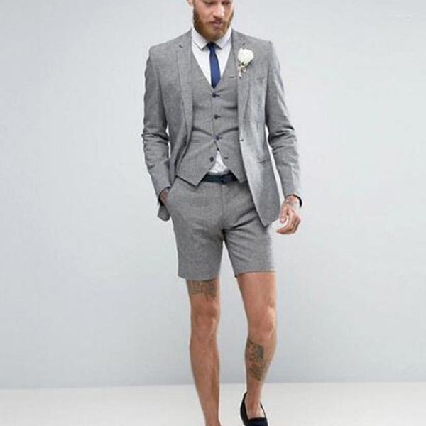 Trajes de hombre 2023 pantalones cortos gris claro verano elegante traje de hombre (chaqueta pantalones chaleco) Casual novio esmoquin playa boda hombre Blazer