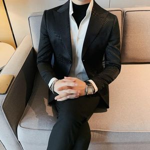 Herenpakken 2023 Man Slim Fit Tuxedo Boutique Avondjurk Blazers Jasje Mode Casual Donker Patroon Reliëf Pak