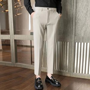 Herenpakken 2023 Heren Fashion Trend Leisure Casual Pants Men Slim Fit Sociaal zakelijk Pak losse formele vaste kleuren broek H08