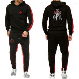 Costumes pour hommes 2023 hommes templiers impression mode automne sweats à capuche solide coton vêtements de sport pull loisirs pantalons de survêtement 2 pièces ensemble