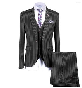 Herenpakken 2023 Heren Pinstripe Pak Drie-stukken Slim Fit Formele Bussiness Notch Lapel Tuxedos Men For Wedding (Blazer Vest Pants)