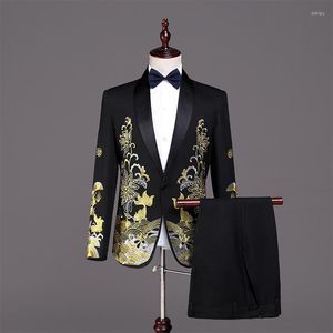 Costumes pour hommes 2023 Costume brodé mince pour hommes Stage Host Performance Studio Two Pieces