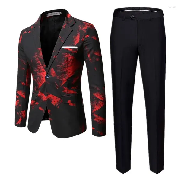 Trajes para hombres 2023 Traje social de negocios para hombres Conjunto de 2 piezas Rojo / Azul Fiesta de bola de moda Slim Fit Blazers Chaqueta y pantalones