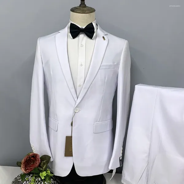 Costumes pour hommes 2023 Hommes d'affaires Mariage Costume Formel Haute Qualité Mode Slim Fit Blanc Notch Revers Linge Deux Pièces Ensemble Casual Manteau Pantalon