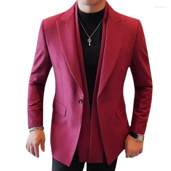 Trajes para hombres 2023 Hombres Chaqueta de traje de cuello doble Negro / Moda de color rojo Boda de negocios Fiesta de graduación Esmoquin Blazers Abrigos ajustados