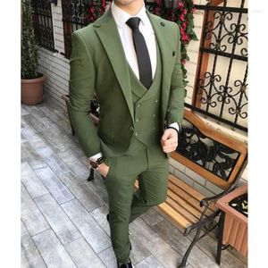 Trajes para hombres 2023 Hombres Olive Green Groom Tuxedos Notch Lapa de la solapa Man boda Man 3 piezas (pantalones de chaqueta corbata de chaleco)