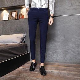 Trajes de hombre 2023 pantalones de traje Formal para hombre de alta calidad sólido de moda de negocios Casual Slim Fit tobillo pantalón ropa vestido H100
