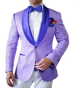 Costumes pour hommes 2023 Costume à motifs pour hommes 2 pièces lilas revers châle coupe ajustée blazer décontracté smokings garçons d'honneur pour mariage (pantalon gilet blazer)