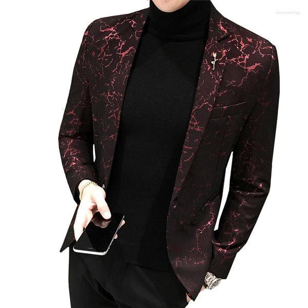 Trajes para hombres 2023 Fiesta Prom Blazer Otoño Hombres Shinny Yarn Vino Rojo Azul Negro Chaqueta Slim Fit Vestido de negocios Traje Chaquetas