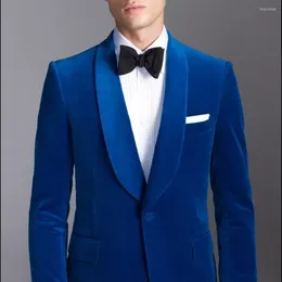 Suits para hombres 2023 Royal Blue Velvet Shawl Lapel Formal Custom Wedding For Men Fit Slim 2 piezas Terno Últimos diseños de pantalones de abrigo