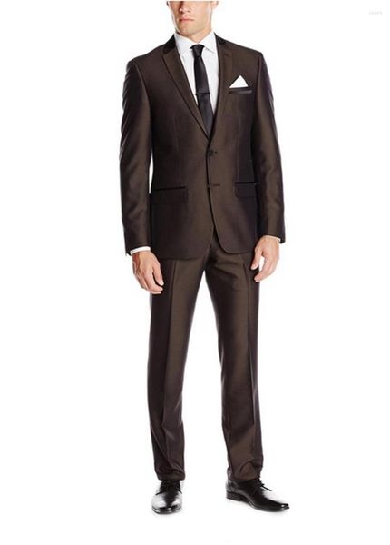 Costumes pour hommes 2023 Hommes simples Marron foncé Mariage Grooms Tuxedos Hommes Fit Groomsmen (Veste Pantalon)