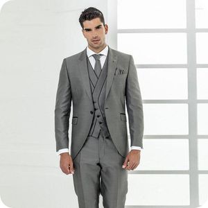 Costumes masculins 2023 Slim Fit Grey Men pour le marié marié Costume Costume Prom Prom Formel Tuxedo Man Blazer Traje 3pieces