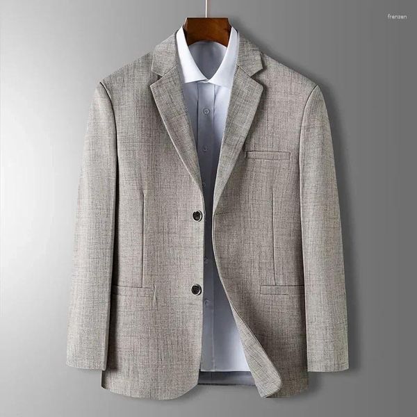 Trajes para hombres 2023 Primavera y otoño Blazer Sección delgada Slim Fit Plaid Jacquard Traje casual Chaqueta Gris Azul Beige Abrigos pequeños Blazers