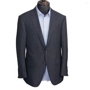 Costumes pour hommes 2023 printemps mode luxe laine Super 120 Pure flanelle sur mesure gris foncé Plaid personnalisé