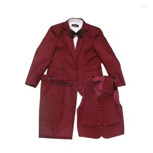 Costumes pour hommes 2023 printemps robe formelle pour enfants rouge revers cranté bouton unique fleur garçon Costume de fête de mariage enfants vêtements 3 pièces