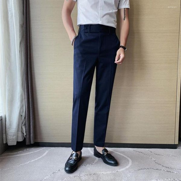 Trajes de hombre 2023 primavera hombres pantalones coreanos Slim Fit Casual tobillo longitud Streetwear alta calidad negro azul vestido traje Pantalones