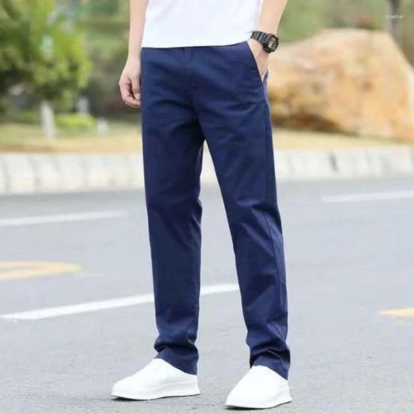 Trajes para hombre 2023, pantalones largos informales de corte recto, primavera Otoño, pantalones elásticos de algodón finos de Color sólido, pantalones coreanos para hombre H32