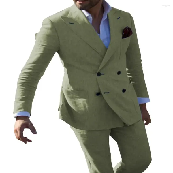 Costumes pour hommes 2023 costume 2 pièces armée vert blazer pantalon double boutonnage veste à revers affaires manteau décontracté robe de mariée