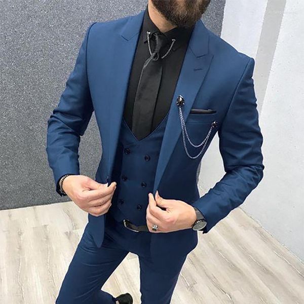 Costumes pour hommes 2023 trois pièces noir bleu hommes revers pointu sur mesure smokings de mariage Slim Fit mâle (veste pantalon gilet)