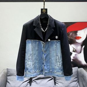 Herenpakken 2023 Trendy Design Denim Patchwork Suit jas lente mode blazer elegant casual losse jassen hoge kwaliteit origineel
