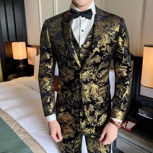 Herenpakken 2023 Versie van bronzen printen Support Man Dress Suit Bas Buckle Two Men's Three-Piece