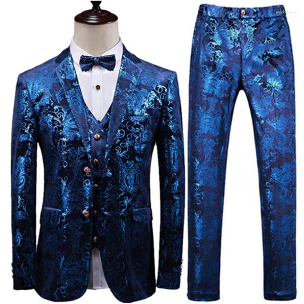 Trajes para hombres 2023 Boda Novio Hombres Clásico Negocios 3 Piezas Conjunto Chaqueta Slim Fit Abrigo Masculino Royal Tuxedo Blazer Pantalones Chaleco M-5XL