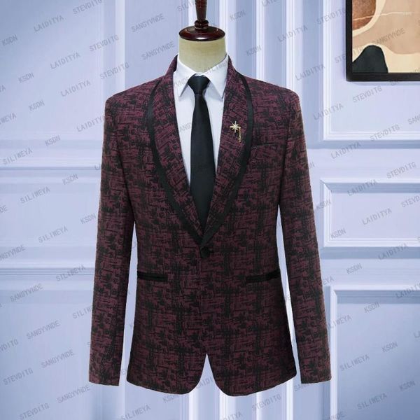 Costumes pour hommes 2023 vin et rouge noir Jacquard de haute qualité hommes parfaits mariage décontracté conception italienne sur mesure veste Blazer manteau