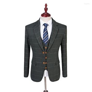 Herenpakken 2023 Wol Groen Tweed Custom Made Bruidegom Tuxedos Notch Revers Mannen Blazer Retro Wedding Suits (jas Broek Vest)