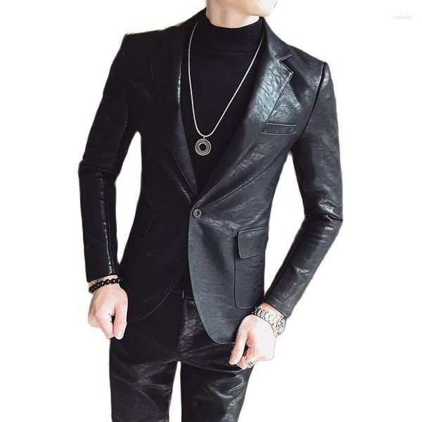 Costumes pour hommes 2023Net Celebrity Style Fashion Slim -vente de costume à manches longues en cuir PU couleur unie